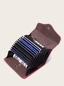 Tarjetero de Acordeón con Múltiples Ranuras y Cierre a Presión, Diseño Minimalista Elegante de unicolor - Rojo - Ver 2