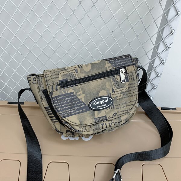 

Men Letter Graphic Crossbody Bag, Khaki