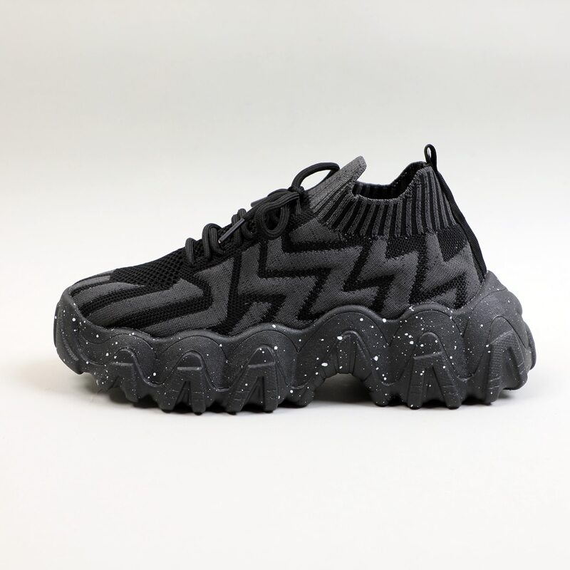 

Chevron Lace Up Decor Knit Chunky Sneakers, Black