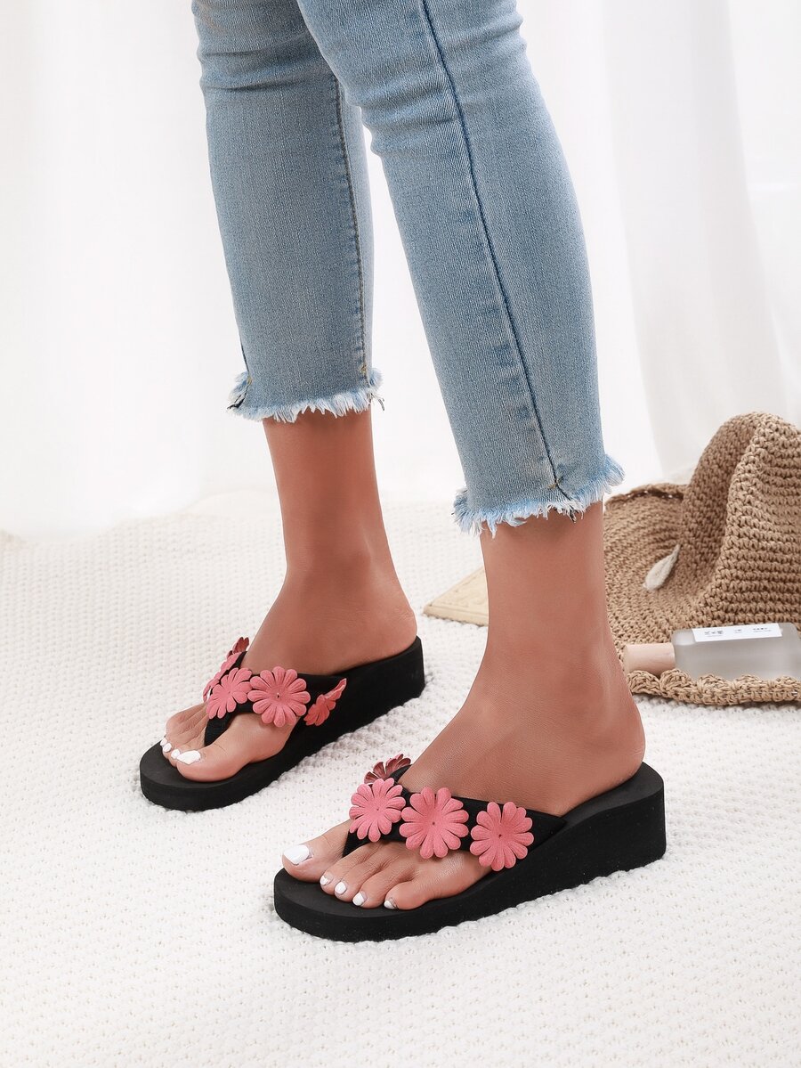 Floral Decor Flip Flops - Watermelon Pink - View 1