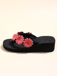 Floral Decor Flip Flops - Watermelon Pink - View 2