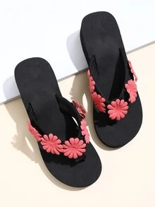 Floral Decor Flip Flops - Watermelon Pink - View 3