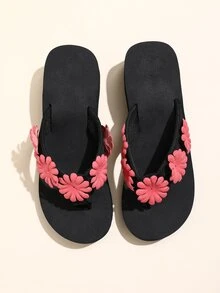 Floral Decor Flip Flops - Watermelon Pink - View 4