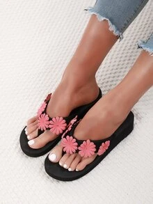 Floral Decor Flip Flops - Watermelon Pink - View 5