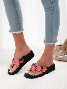 Floral Decor Flip Flops - Watermelon Pink - View 6