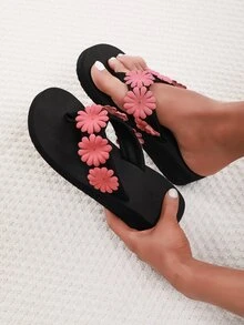 Floral Decor Flip Flops - Watermelon Pink - View 7