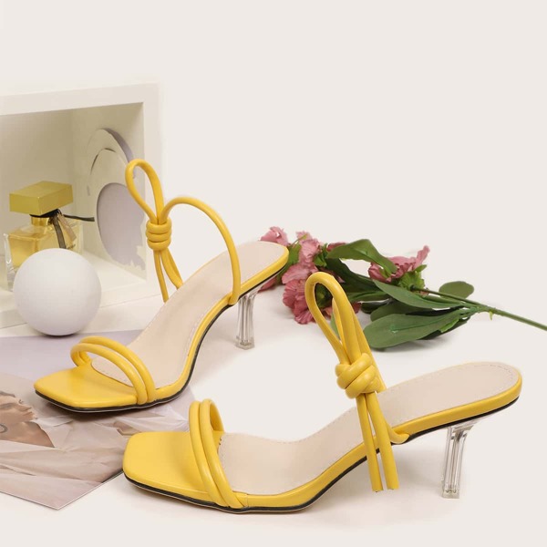 

Minimalist Knot Decor Stiletto Heeled Mules, Yellow