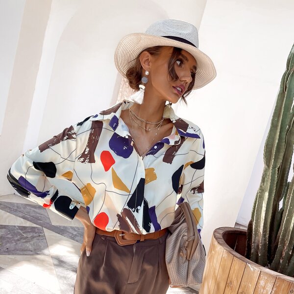 

Graphic Print Drop Shoulder Blouse, Multicolor