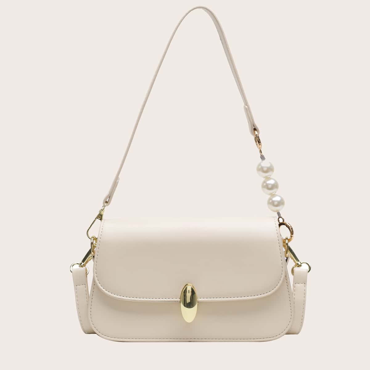 

Faux Pearl Decor Shoulder Bag, Beige