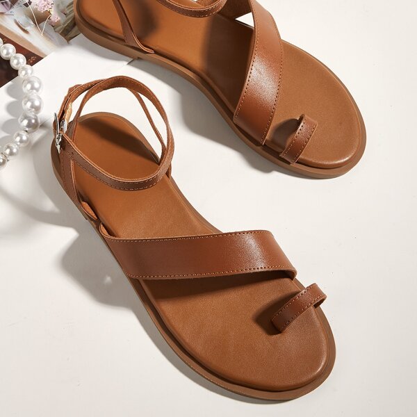 

Minimalist Ankle Strap Thong Sandals, Brown