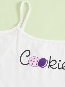 Girls Letter And Biscuits Print Cami PJ Set - Blue and White - View 3