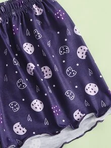 Girls Letter And Biscuits Print Cami PJ Set - Blue and White - View 4