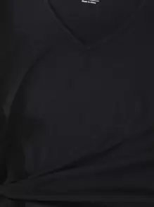 INAWLY Áo thun cổ chữ V trơn - màu đen - Xem 4