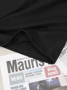 INAWLY Áo thun cổ chữ V trơn - màu đen - Xem 5