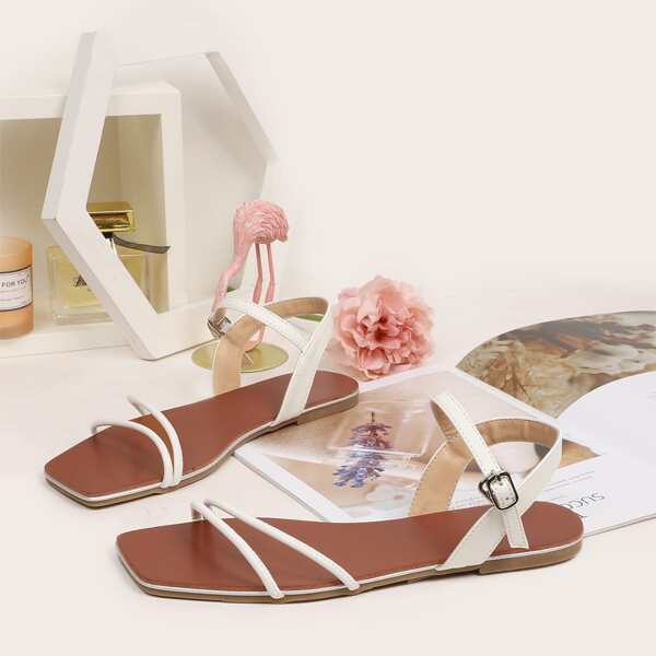 

Thin Strap Ankle Strap Strappy Sandals, White