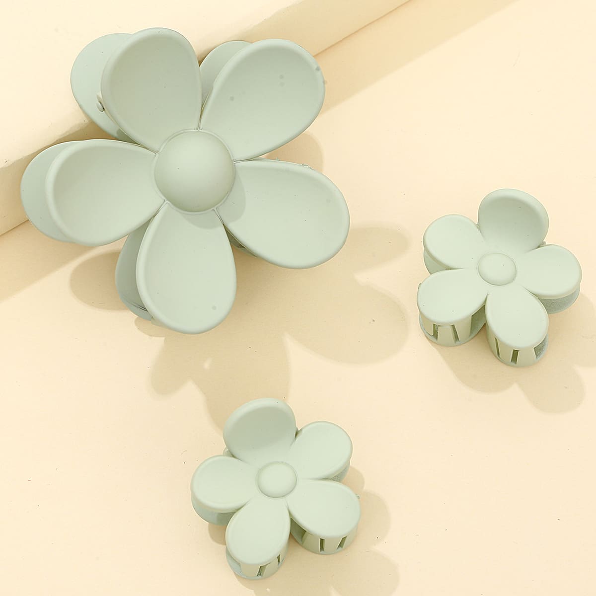

3pcs Flower Design Hair Claw, Green