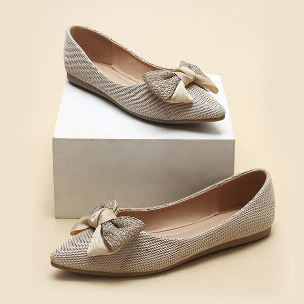 

Bow Decor Slip On Flats, Apricot