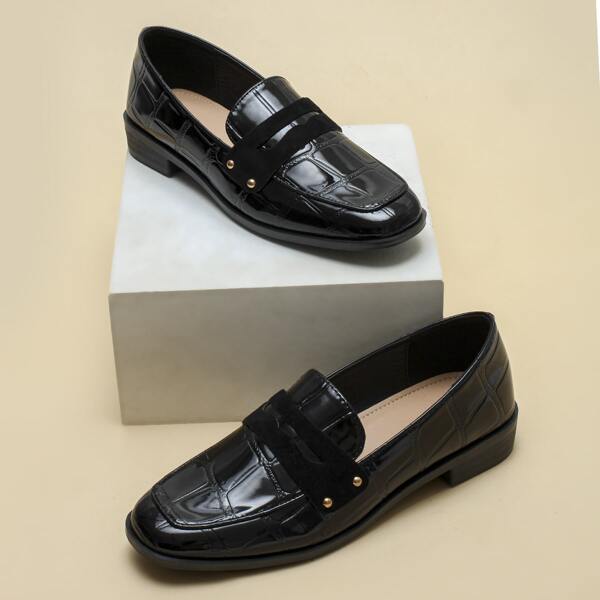 

Croc Embossed Slip On Loafers, Black