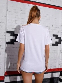 Camiseta de cuello redondo con estampado de letra - Blanco - Ver 2