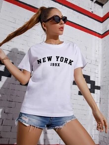 Camiseta de cuello redondo con estampado de letra - Blanco - Ver 5