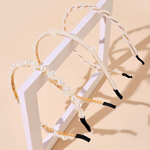 

3pcs Faux Pearl Beaded Headband, White