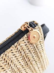 極簡風格草編包附帶腕帶 - 米色 - 查看 4