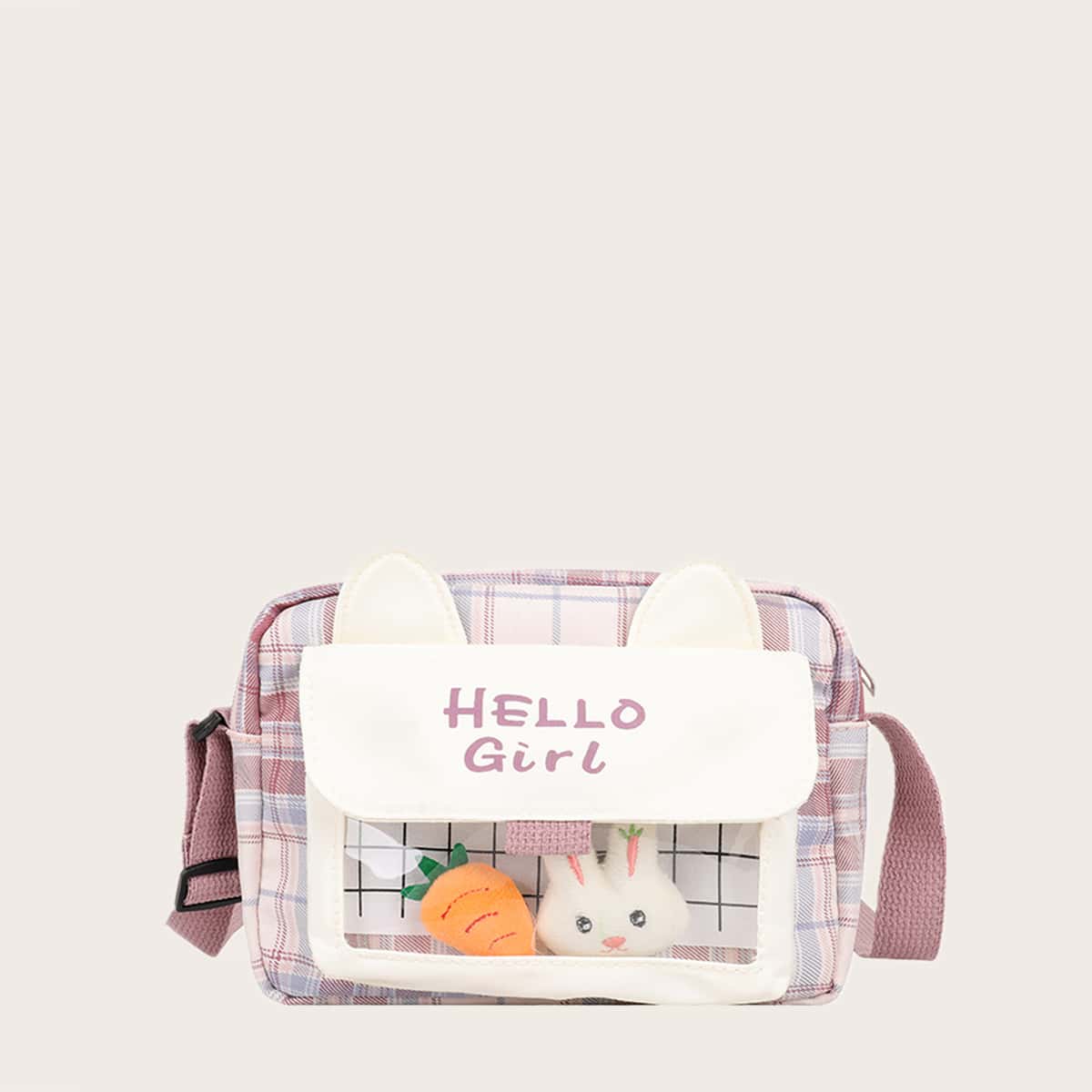 

Cartoon Plaid Crossbody Bag, Pink