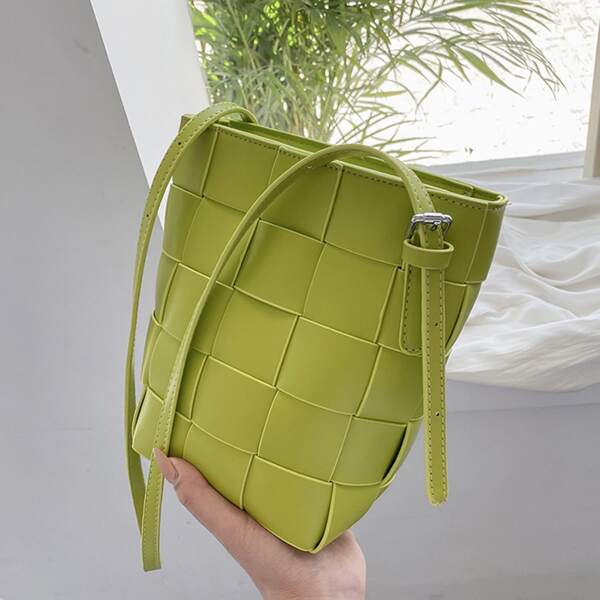 

Braided Design Bucket Bag, Yellow