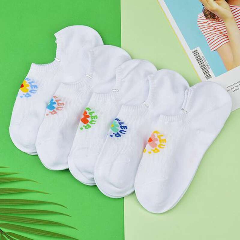 

5pairs Floral Pattern Invisible Socks, White