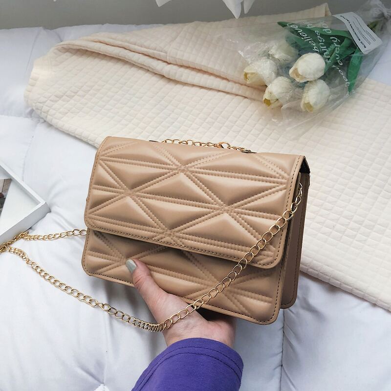 

Quilted Chain Crossbody Bag, Khaki