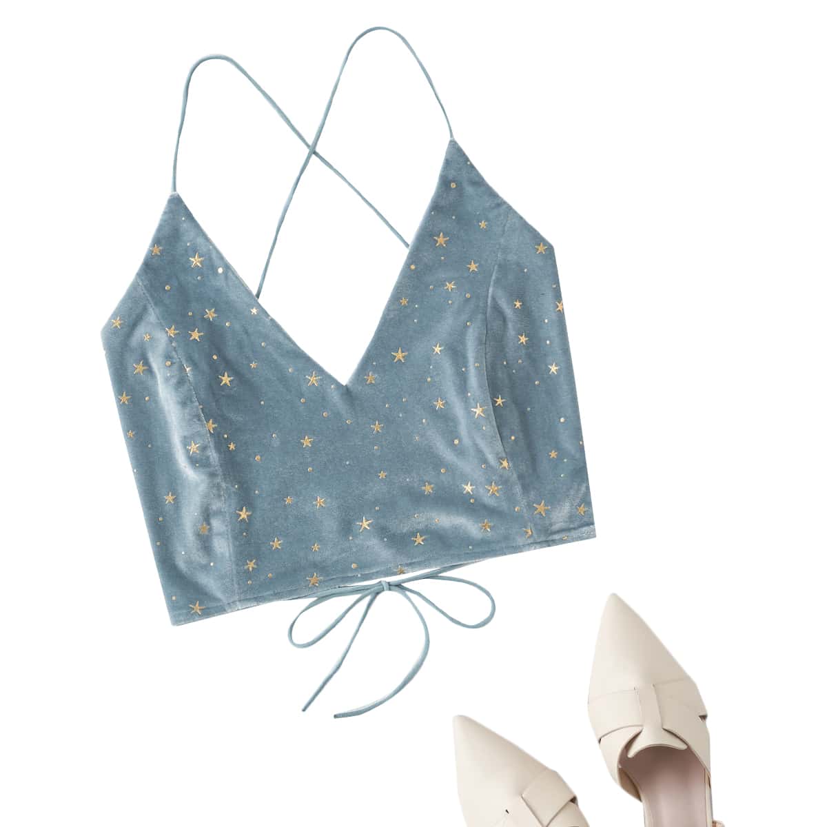 

Velvet Galaxy Lace Up Crop Cami, Cadet blue