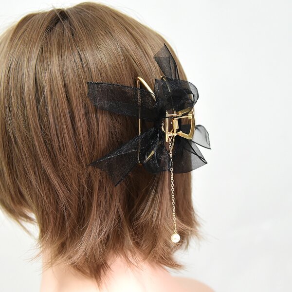 

Faux Pearl Detail Hair Claw, Black