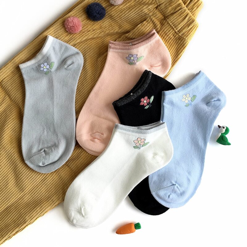 

5pairs Floral Pattern Ankle Socks, Multicolor