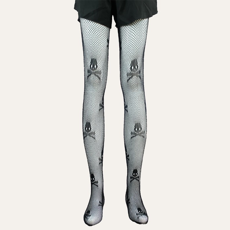 

Skull Graphic Fishnet Tights, Black