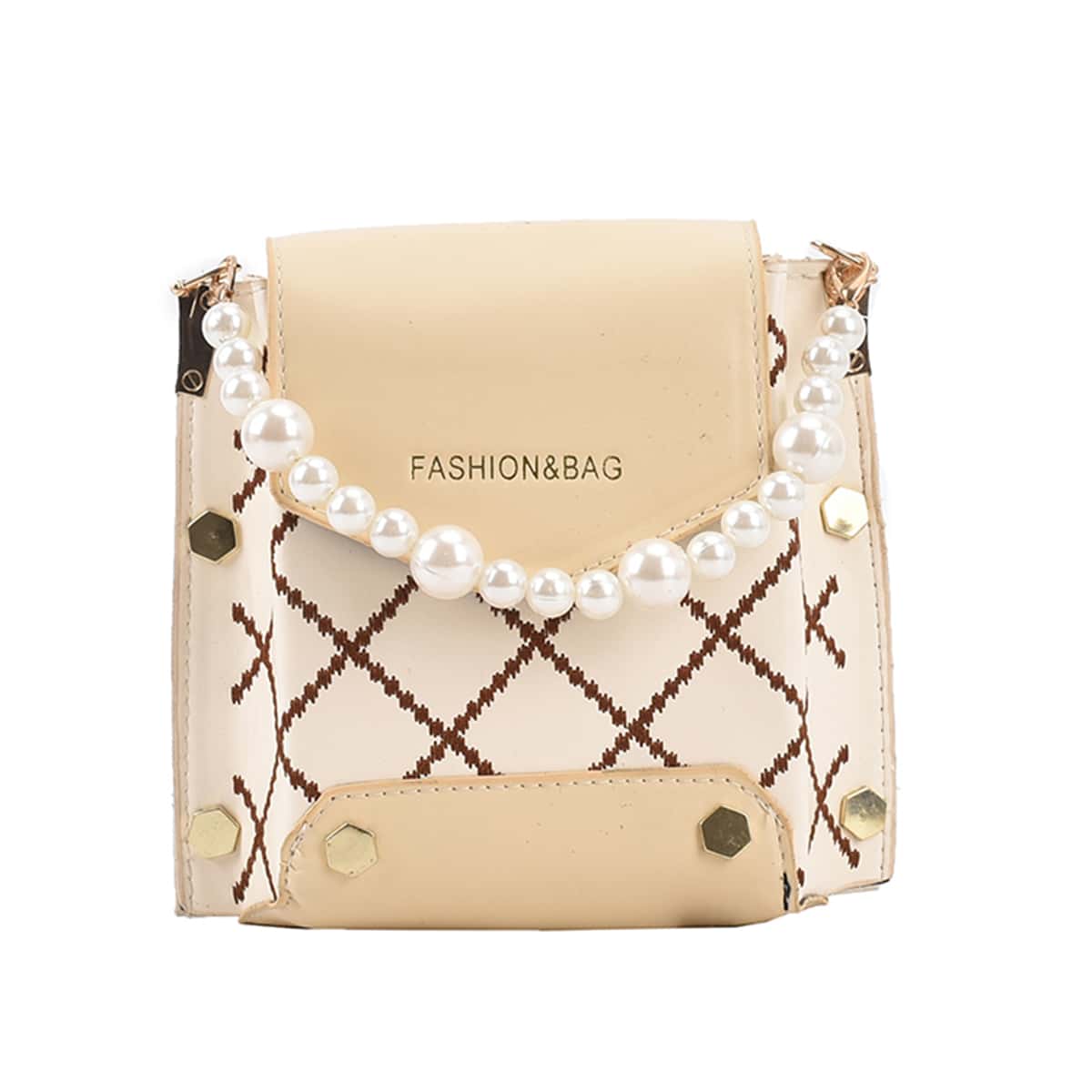 

Faux Pearl Decor Crossbody Bag, Apricot