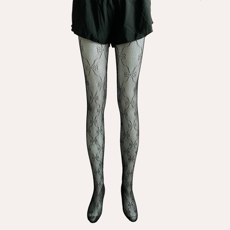 

Bow Pattern Fishnet Tights, Black