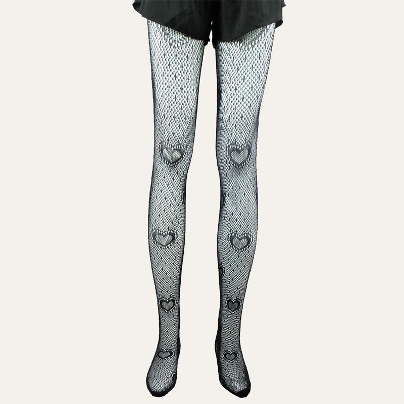 

1pc Heart Pattern Tights, Black