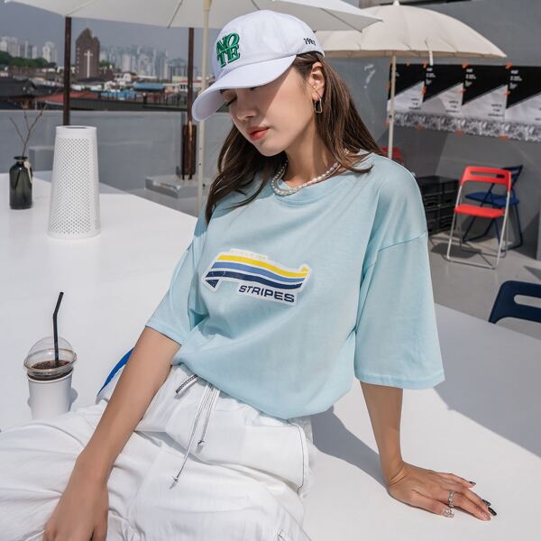 

Letter Graphic Drop Shoulder Tee, Mint blue
