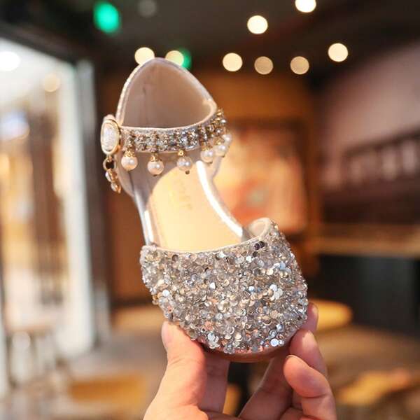 

Toddler Girls Glitter Faux Pearl Decor Flats, Silver