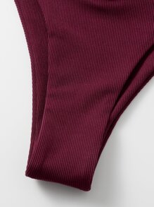 Rib Triangle Bikini For Summer Beach Vacation - Maroon - View 3