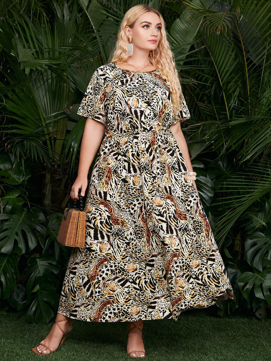 Vestidos Tallas Grandes Animal Elegante - Multicolor - Ver 1