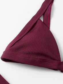 Rib Triangle Bikini For Summer Beach Vacation - Maroon - View 5