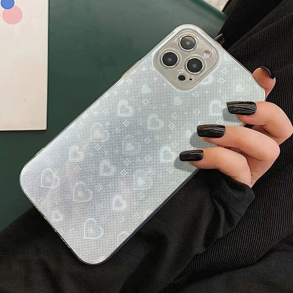 

Heart Pattern Laser Phone Case, Silver