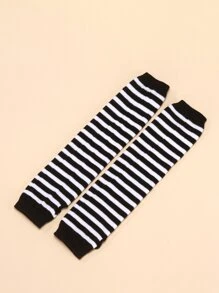 Striped Print Arm Sleeves Halloween Accessories Winter Gloves Cold Gloves - Black and White - View 2