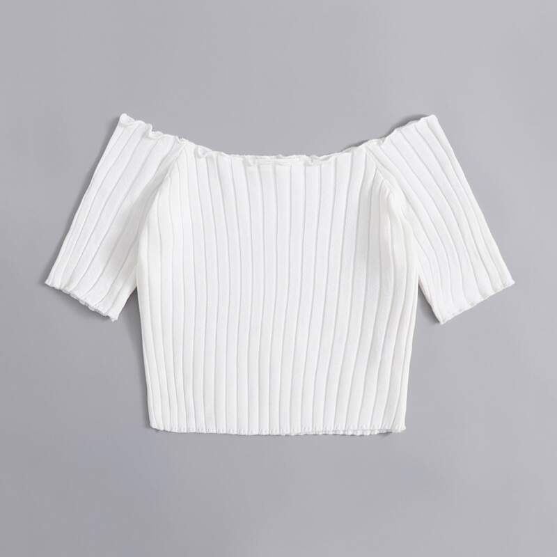 

Solid Off The Shoulder Knit Top, White