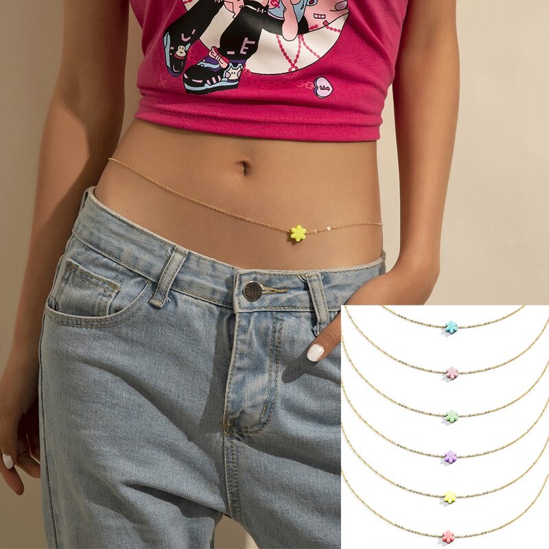 

1pc Random Floral Waist Chain, Gold