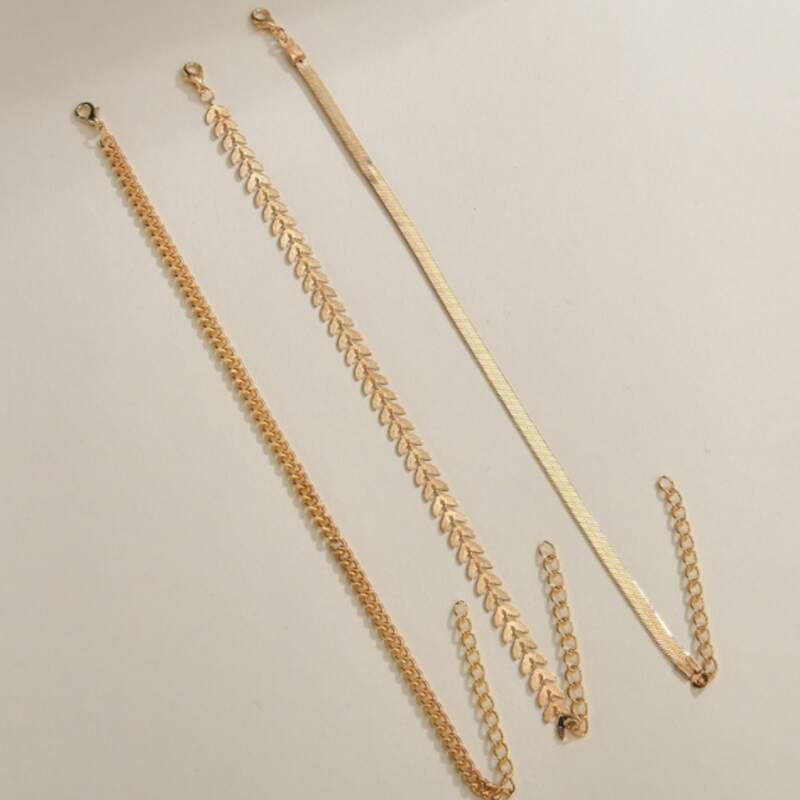 

3pacs Solid Chain Anklet, Gold