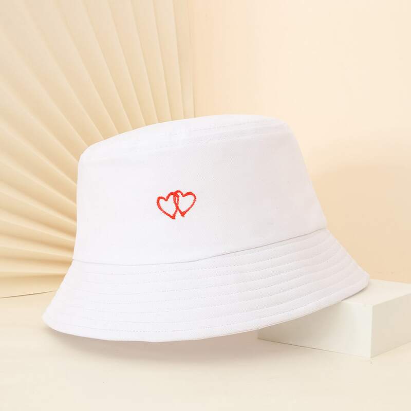 

Heart Embroidery Bucket Hat, White