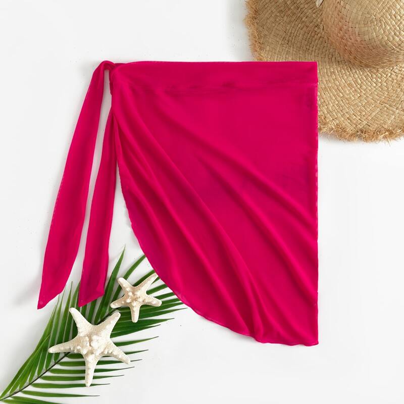 

Knot Waist Sheer Cover Up Skirt, Hot pink