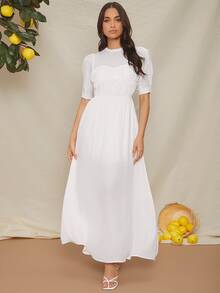 SHEIN Vestido unicolor de espalda abierta con cordón - Blanco - Ver 2